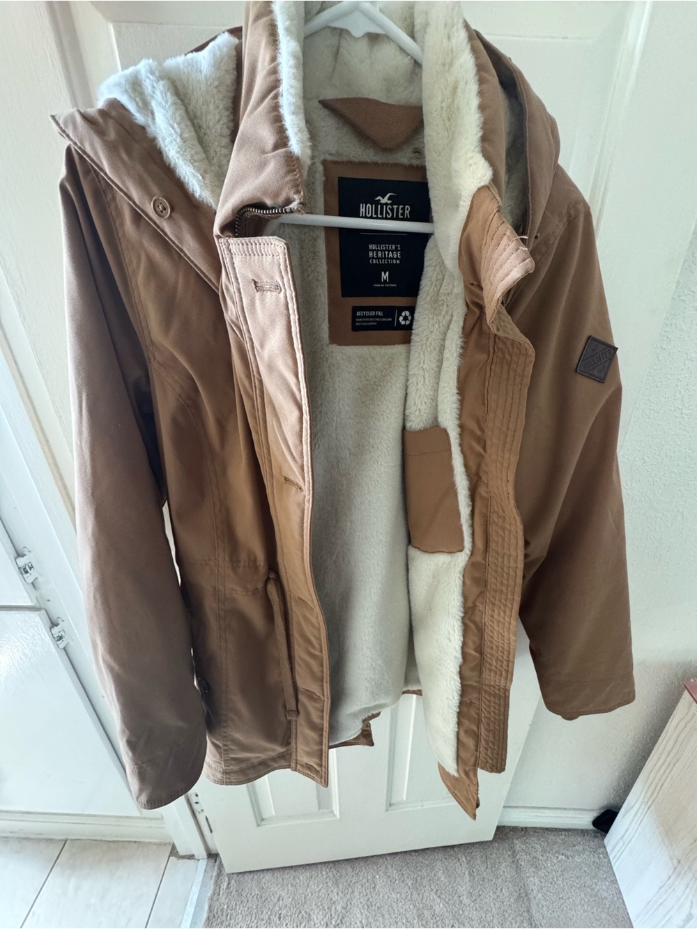 Hollister Tan Hooded Sherpa-Lined Puffer Jacket